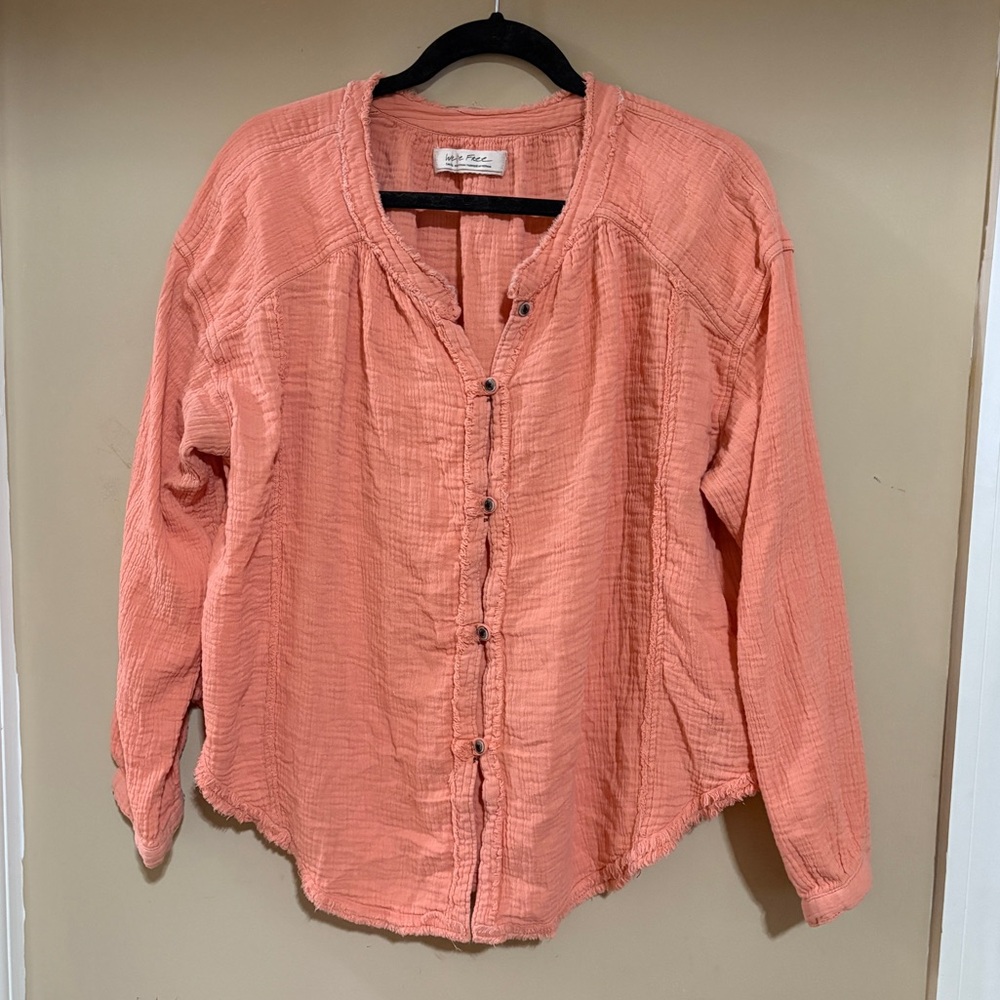 Free People We The Free Moving Mountains Oversized Cotton Gauze Shirt Medium